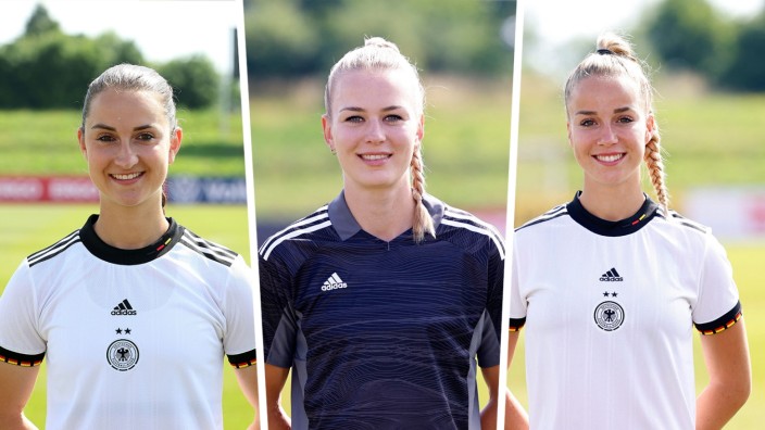 DFB-Team zur EM: Entscheidende Teile im EM-Kader: Sara Däbritz, Merle Frohms und Giulia Gwinn (von links nach rechts).