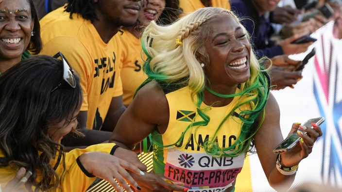Leichtathletik-WM: In Eugene feiert die Jamaikanerin Shelly-Ann Fraser-Pryce ihren insgesamt zehnten WM-Titel.