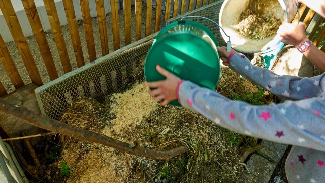 Bildung im Landkreis: Der ganze Hühnermist wird auf dem Kompost des Schulgartens entsorgt.