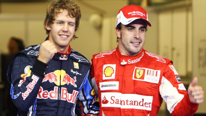 Formel 1: Alte Gefährten: Sebastian Vettel und Fernando Alonso vor zwölf Jahren bei einem Rennen in Abu Dhabi.