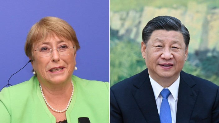 China und Menschenrechte: Virtuelle Begegnung in Peking: Michelle Bachelet und Chinas Staatschef Xi Jinping sprachen im Mai per Video miteinander.