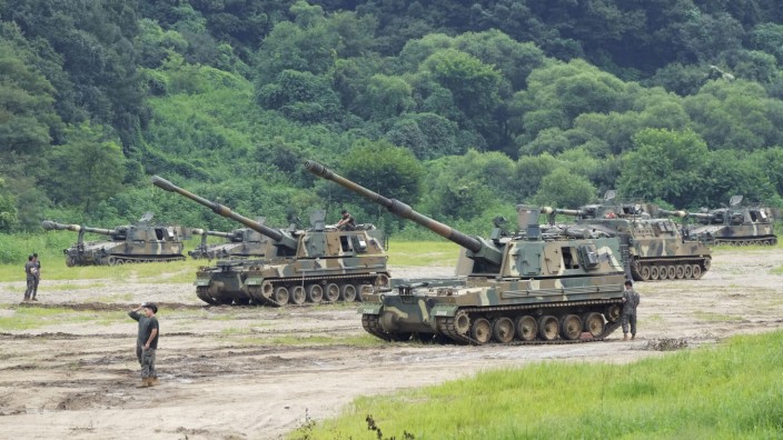 Nordkorea-Politik: Südkoreanische Panzerhaubitzen bei einer Übung mit US-Streitkräften.