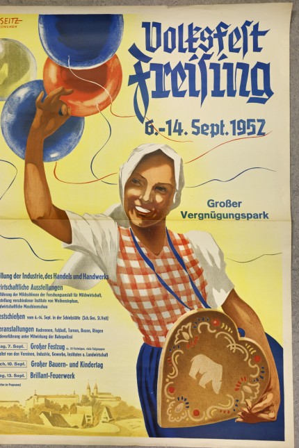 Freisinger Volksfest historisch: Fröhlich warb man 1952 um die Besucher.