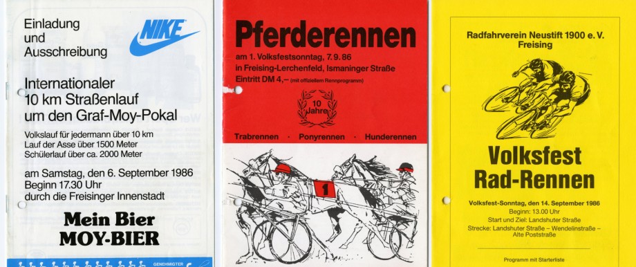 Freisinger Volksfest historisch: Auch Lauf-, Pferde- und Radrennen-Hefte aus dem Jahr 1986 befinden sich im Archiv.