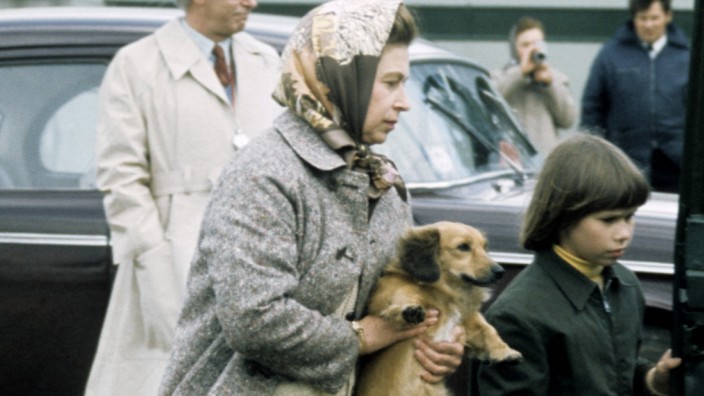 Die Corgis der Queen: Schon 1977 ein Herz und eine Seele: Die Queen mit einem Corgi im Arm