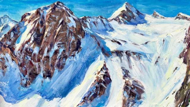 outdoor painting. "There is peace around the summit"oil on canvas, 70 x 120 cm.