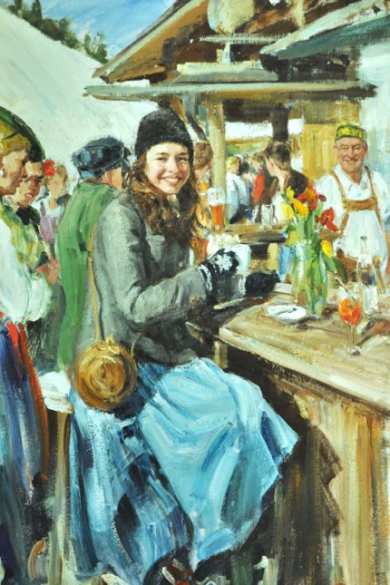 outdoor painting. "Liez before the cross-country skiing race"oil on canvas, 140 x 90 cm.