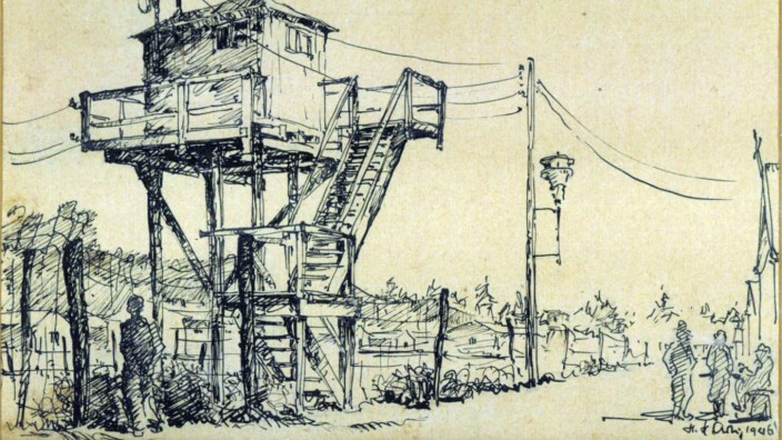 Ausstellung in Moosburg: Hans Hartig hat diese Zeichnung 1946 im Moosburger Internierungslager gefertigt.