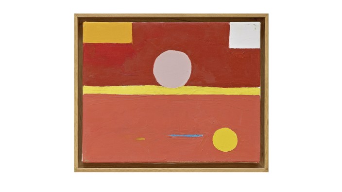 Kunstausstellung: Ein Gemälde von 2010 von Etel Adnan: Ein Kreis rollt über eine Linie, oder ist es die Sonne am Horizont?