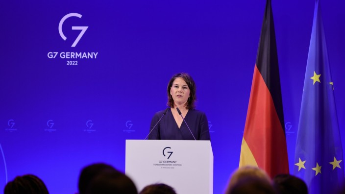 G-7-Gipfel in Münster: Die deutsche Außenministerin Annalena Baerbock hält zum Abschluss des G7-Gipfels in Münster eine Rede.