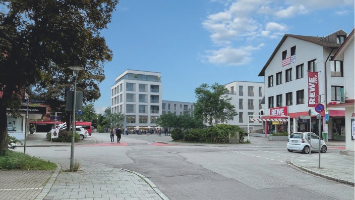Ortsentwicklung in Vaterstetten: So soll das in Vaterstetten geplante Neubaugebiet einmal aussehen. Das Bild zeigt die Ansicht von der Bahnhofstraße Richtung Bahnhof.