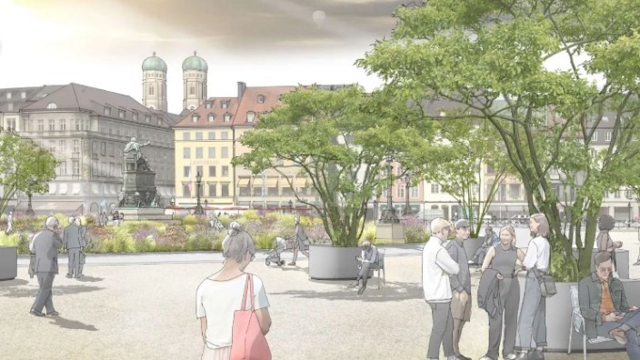 Aufwertung der Innenstadt: Grün mit Schatten statt Grau mit Garage - so könnte der Max-Joseph-Platz künftig aussehen.