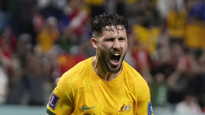 Fußball-WM: Der Australier Mathew Leckie jubelt nach seinem Tor zum 1:0 gegen Dänemark.
