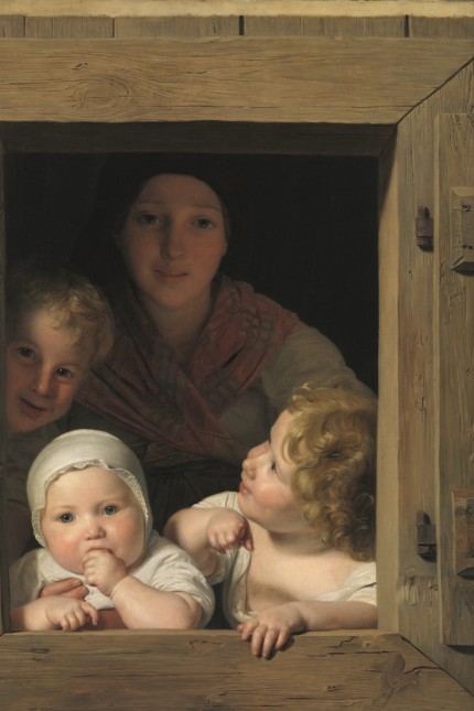 Kunst: "Junge Bäuerin mit 3 Kindern im Fenster" von Ferdinand Georg Waldmüller.