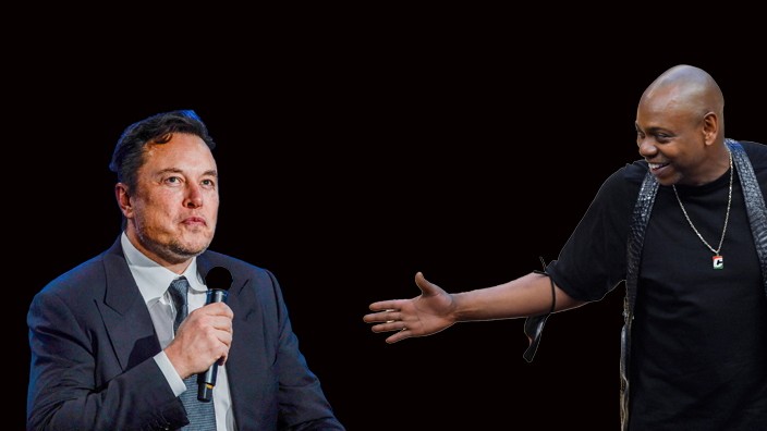 Buhrufe gegen Musk: Dave Chappelle (rechts) und Elon Musk in einer Fotokombination. Der Comedian lud den Milliardär während einer Show in San Francisco auf die Bühne ein, woraufhin laute Buhrufe die Arena erfüllten.