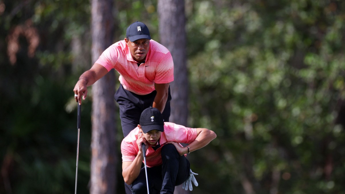 In the father-son tournament, Tiger Woods and Charlie play duo sports