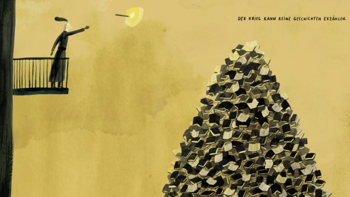 Literatur für Kinder: "Der Krieg erzählt keine Geschichten", steht in der Illustration von André Letria aus "Der Krieg".