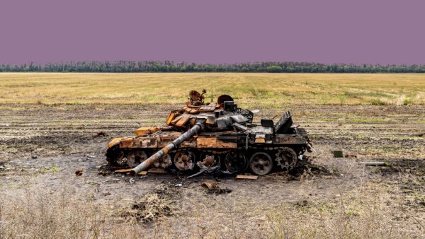A Russian damaged tank near Khudoyarove village Kharkiv Oblast, Ukraine, on Saturday, Sept 24, 2022. (VX Photo/ Vudi Xhy