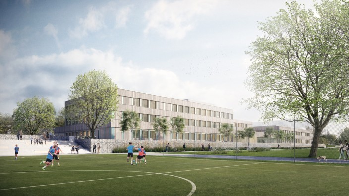 Gymnasium Röhrmoos: So oder so ähnlich könnte das geplante Gymnasium in Röhrmoos einmal aussehen, für das das Unternehmen Goldbeck nun für die kommenden 25 Jahre die Verantwortung übernommen hat.