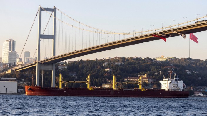 Aus drei Schwarzmeer-Häfen: Getreidetransporte werden im Meer vor Istanbul kontrolliert.