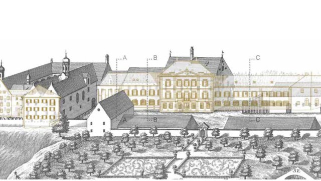 Jahrbuch des Historischen Vereins: Die 700-jährige Baugeschichte von Schloss Zinneberg ist mehr als bewegt. Hier eine Überlagerung eines Stichs von 1701 mit einem Bestandsaufmaß von 2021.