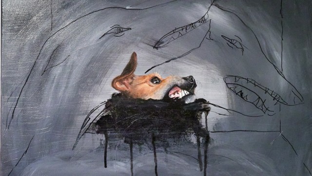 Kunst im Landkreis: Außergewöhnlich düster ist auch dieses Bild, mit dem Lena Mally ihren Hund porträtiert hat.