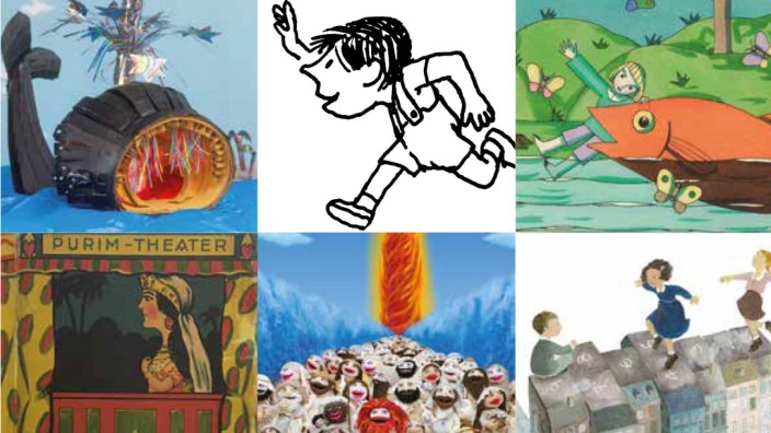 Stadtbücherei Erding: Eine Collage mit Illustrationen aus jüdischen Kinderbüchern.