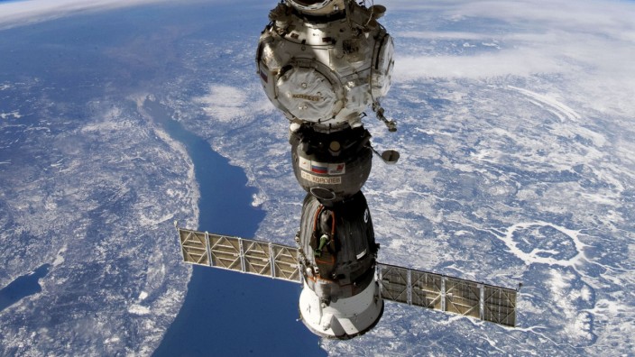 Internationale Raumstation: Russische "Sojus"-Kapsel, die an der Internationalen Raumstation "ISS" angedockt ist.