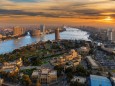 Beautiful view on Gezira island over the Nile in Cairo at sunset, panorama from the Tower, Egypt, Beautiful view on Gezi