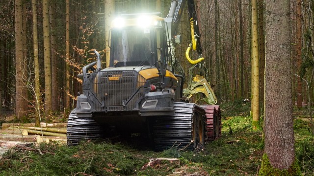 Waldpflege im Ebersberger Forst: Die Rückegassen werden mit Reisig ausgelegt, um den Druck auf den Waldboden zu verringern.
