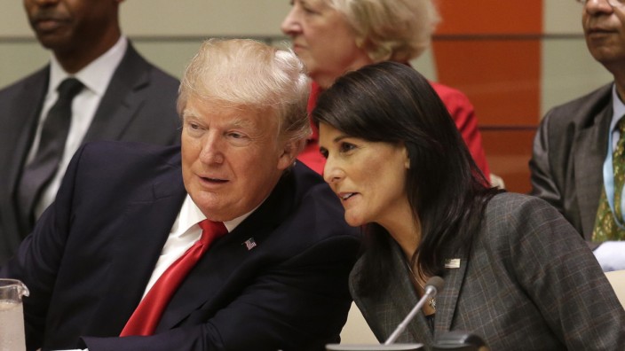 USA: Damals Vertraute, heute Gegner: Donald Trump und Nikki Haley während der UN-Vollversammlung im Jahr 2017.