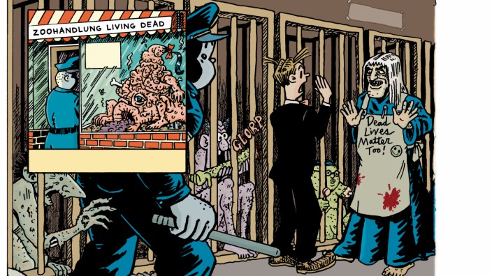 Favoriten der Woche: In der Zoohandlung "Living Dead" werden Zombies als Haustiere verkauft: Ausschnitt aus "Street Cop" von Robert Coover und Art Spiegelman.