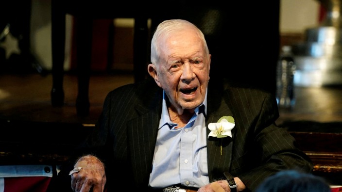 USA: Der ehemalige US-Präsident Jimmy Carter bei der Feier zum 75. Ehejubiläum mit Rosalynn Carter im Juli 2021.