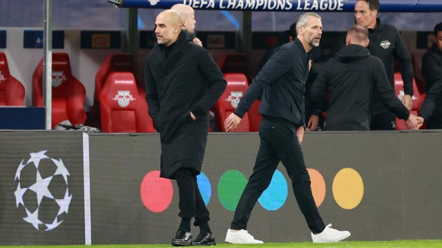 Champions League: Zwei Trainer, zwei Richtungen: Pep Guardiola und Marco Rose glauben beide ans Weiterkommen ihres Teams in der Champions League.