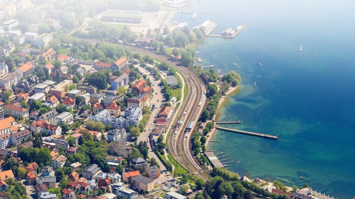Seeanbindung Starnberg: Seit mehr als 167 Jahren trennen Bahngleise und Bahnhof die Stadt Starnberg vom See. Die "Seeanbindung" könnte diesen Missstand beheben, doch das Vorhaben ist zum gegenwärtigen Zeitpunkt unbezahlbar.