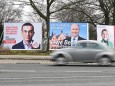 Wahlplakate in Frankfurt: Von links nach rechts: Mike Josef (SPD.), Uwe Becker (CDU), Maja Wolff (unabhängig) , Manuela Rottmann (Bündnis 90/Die Grünen).