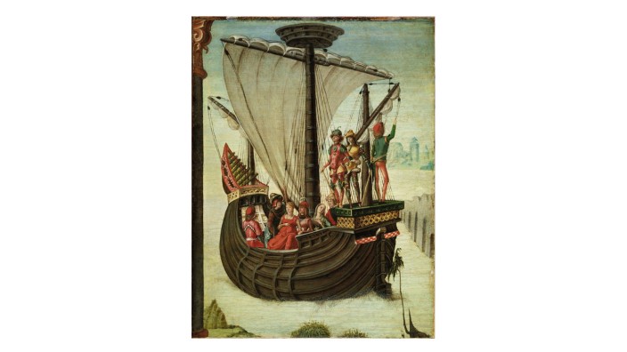 Ausstellung mit Renaissance-Malerei in Ferrara: Antik-mythologischer Bildinhalt ins 15. Jahrhundert transportiert: Lorenzo Costas "Flucht der Argonauten aus Kolchis" (1483).