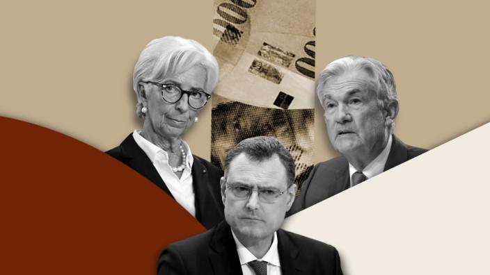 Bankenkrise: Haben jetzt wichtige Aufgaben: EZB-Präsidentin Christine Lagarde, Fed-Chef Jerome Powell (re.) und der Schweizer Notenbankchef Thomas Jordan.