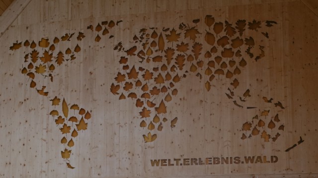 Grafrath: Die Weltkarte, aus Blattformen nachgebildet, findet sich an den Eingängen zum Waldzentrum und auch im Foyer des neuen Gebäudes.