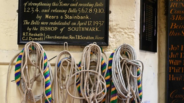 UK: Practice the bell ropes at a church in Kingston-upon-Thames.
