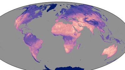 Erde extrem: Daten des Nasa-Satelliten "Aqua" zeigen die höchsten Bodentemperaturwerte in den Jahren 2003 bis 2005.