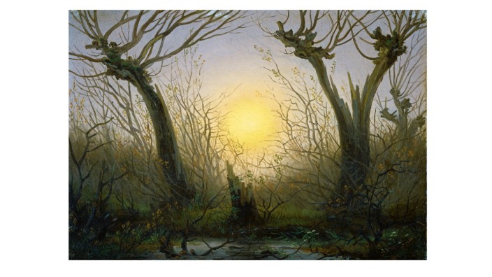 Kunstgeschichte der Sonne: Ob man in diesem Gemälde, das Caspar David Friedrich "Weidengebüsch bei tiefstehender Sonne" nannte, die Morgenröte oder einen Sonnenuntergang zu sehen meint, macht ideologisch einen gewaltigen Unterschied.