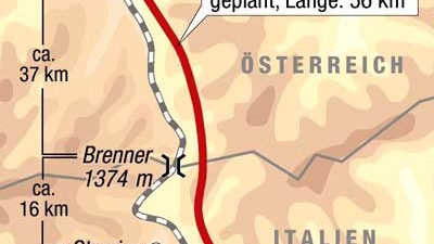 Brenner-Basistunnel: Ab 2022 an sollen auf 56 Kilometern in zwei getrennten eingleisigen Röhren täglich mehr als 400 Züge rollen, 80 Prozent davon Güterzüge. Die mögliche Höchstgeschwindigkeit von 250 Kilometer pro Stunde wird die Fahrzeit von Innsbruck nach Bozen von zwei Stunden auf eine Dreiviertelstunde verkürzen.