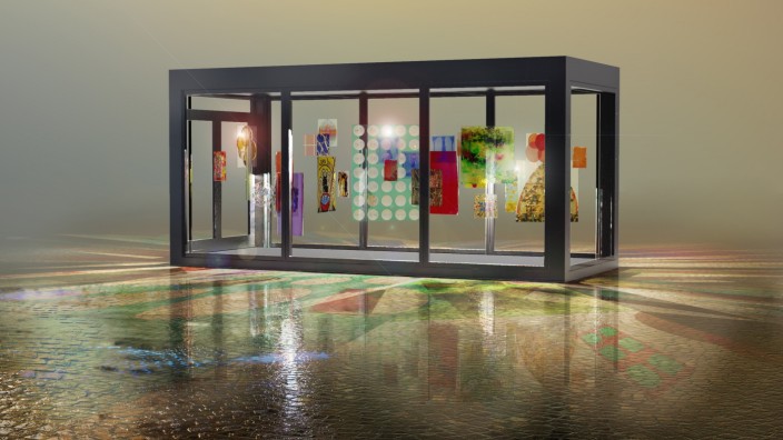 Design-Woche in München: Der Ausstellungscontainer mit der Glas- und Lichtinstallation von OHA und Gustav van Treeck wird vor den Propyläen auf dem Königsplatz zu finden sein.
