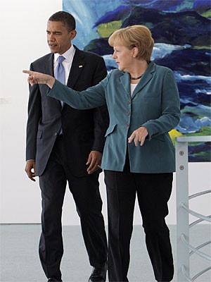 Barack Obama und Angela Merkel im Kanzleramt; AP