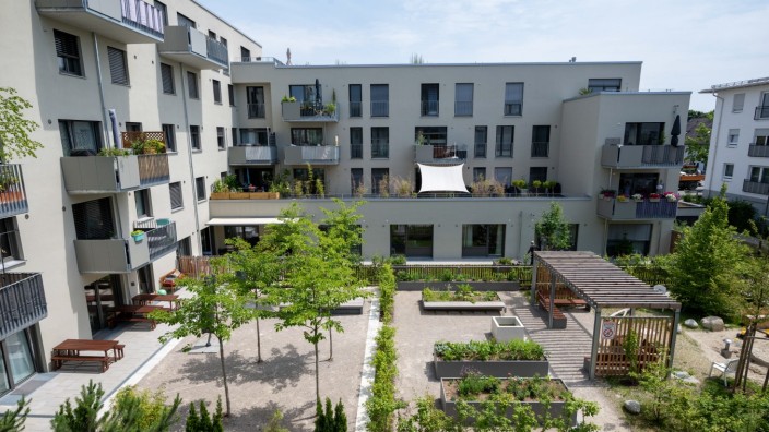 Wohnen: Der neueste Wohnkomplex an der Stumpfwiese in Unterhaching. Nebenan wird bereits weitergebaut.