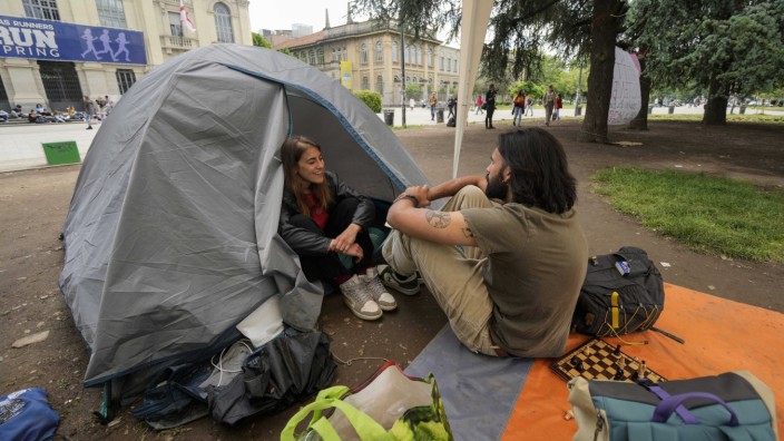 Italien: In Mailand hat es begonnen, mittlerweile gibt es Zeltproteste im ganzen Land. Im Bild der Campus der Polytechnischen Universität.