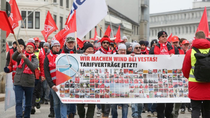 Gewerkschaft: Die IG Metall, größte deutsche Gewerkschaft, soll eine neue Führung bekommen. Hier ein Streik beim Windanlagenhersteller Vestas im Januar.