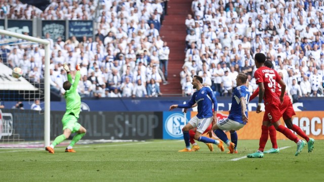 Bundesliga: Equalizer just before the end: Sebastian Polter (3rd from right) scores to make it 2-2 for Schalke.