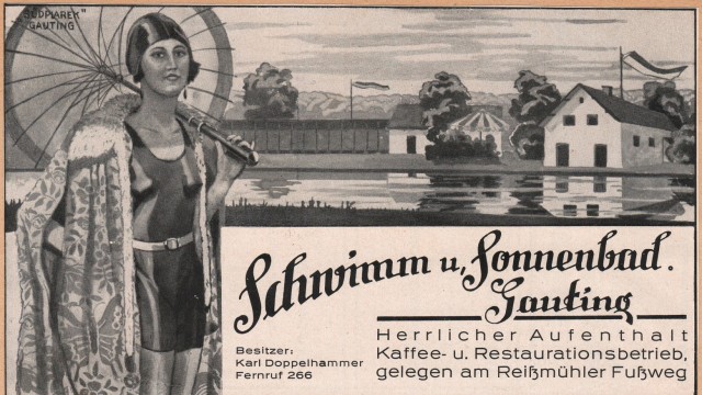 Freizeit im Fünfseenland: In einer Ausgabe der Würmgauzeitung aus dem Jahre 1926 wird das neu eröffnete Flussbad beworben.